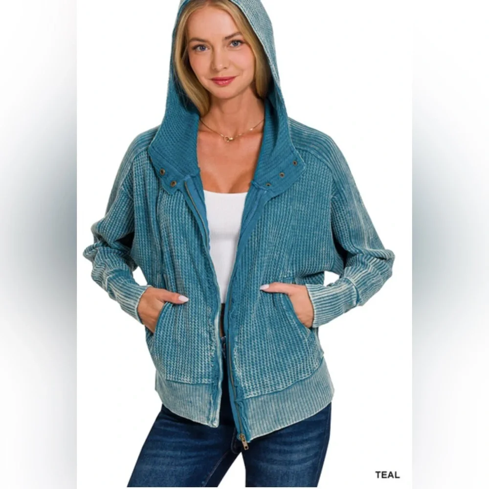 Zenana Outfitters Turquoise blue Knit waffle long sleeve size large